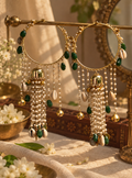 Gulnoor Bangles pair with dark green beads, white beads and dangling details