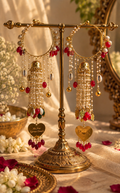 Pair of Gulnoor Bangles with red beads and hanging personalised gold heart charms
