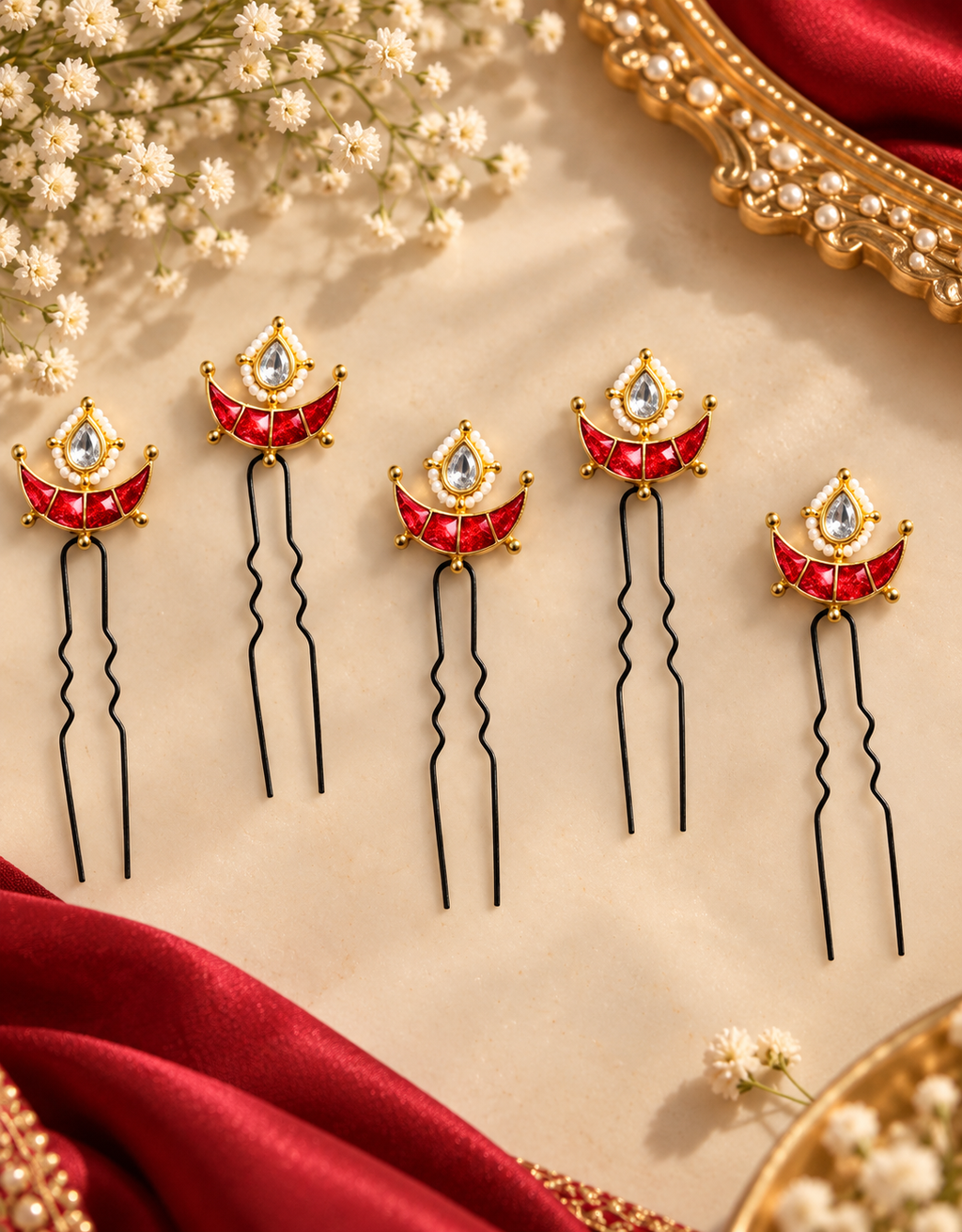 Red Kundan Hair pins