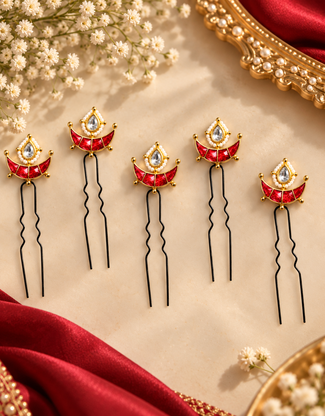 Red Kundan Hair pins