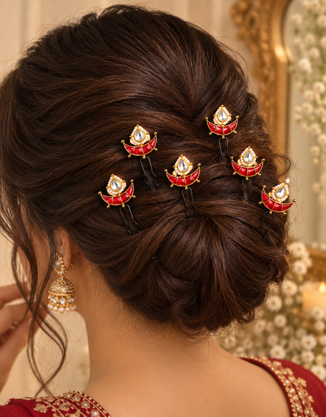 Red Kundan Hair pins