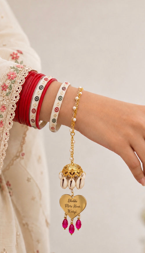 Custom Heart Bracelet Rakhi with personalised gold heart pendant